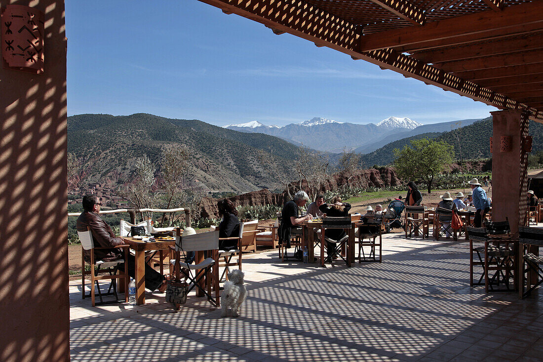 A Restaurant's Terrace With Mountain View, Terres d'Amanar, Tahanaoute, Al Haouz, Morocco