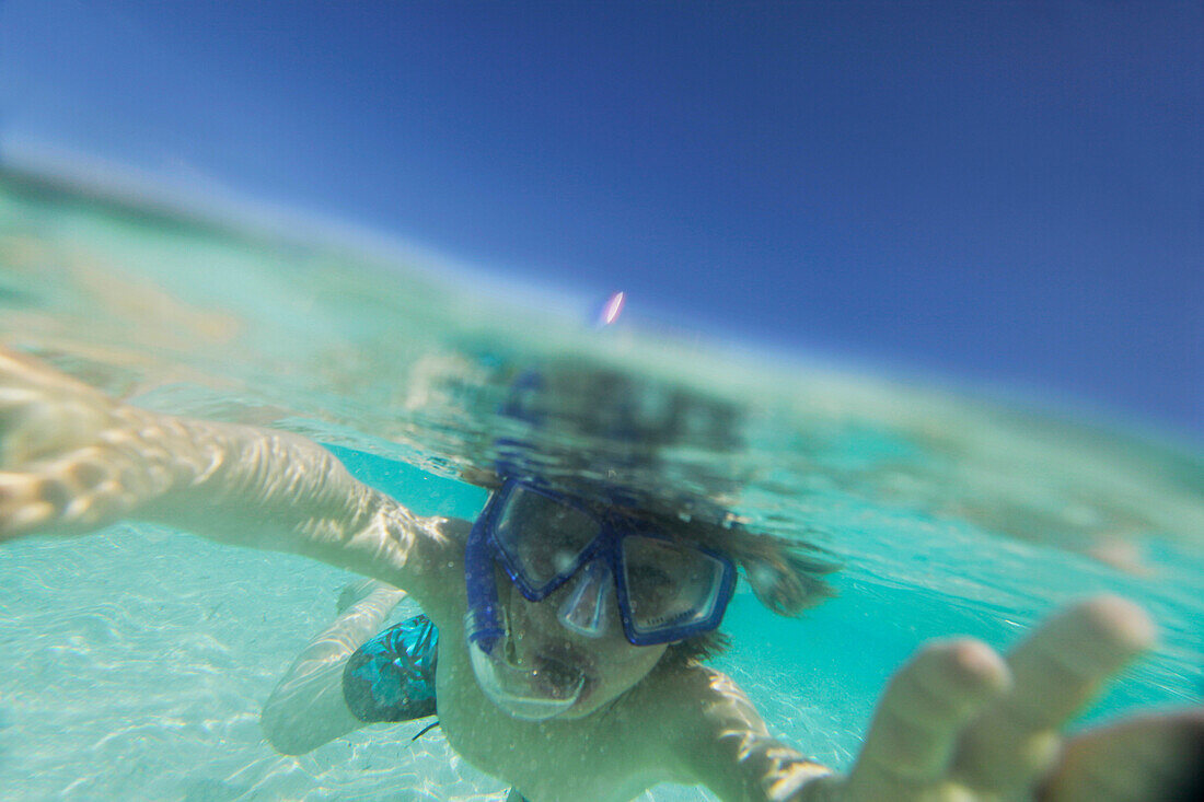 Boy snorkeling, Formentera, Balearic Islands, Spain