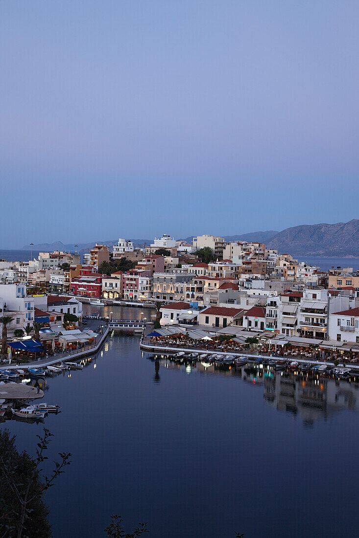 Hafen am Abend, Voulismeni-See, Agios Nikolaos, Lasithi, Kreta, Griechenland