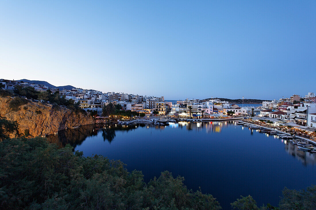 View over port, Voulismeni Lake, Agios Nikolaos, Lasithi, Crete, Greece