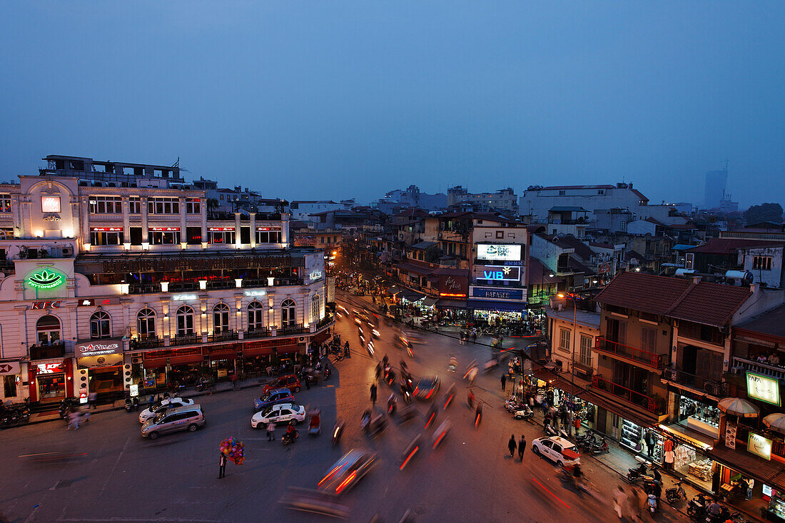 Busy old town in the evening, Hanoi, Bac Bo, Vietnam