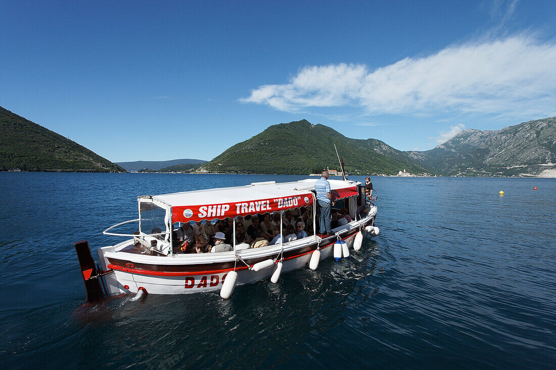 Excursion boat in the bay of Kotor, Perast, Montenegro, Europe