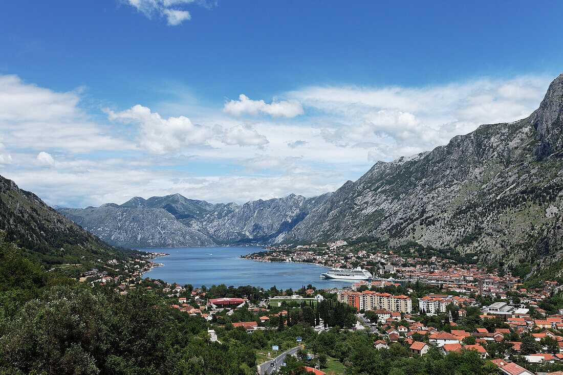 View of the seaport Kotor, Bay of Kotor, Montenegro, Europe