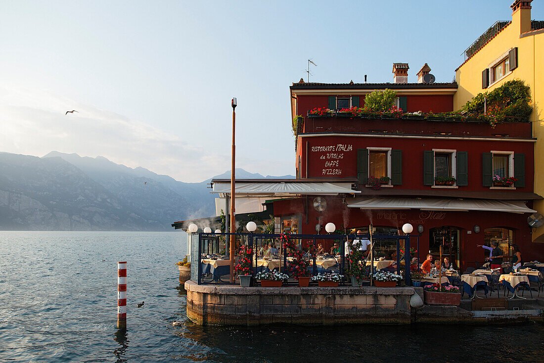 Restaurant, Lakeside, Malcesine, Lake Garda, Veneto, Italy