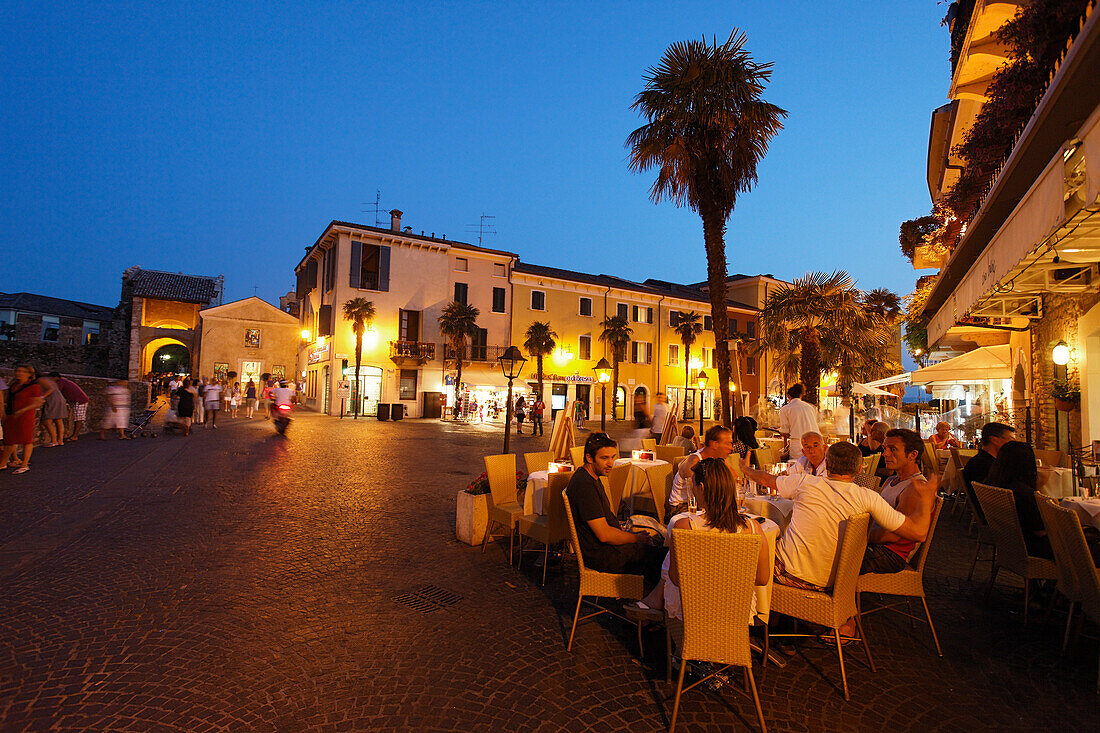 Restaurant Square, Evening mood, Sirmione, Lake Garda, Veneto, Italy
