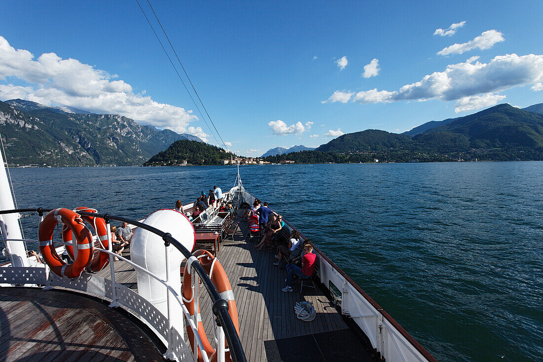 Tourists, Paddle Wheel Steamer, Bellagio, Lake Como, Lombardy, Italy