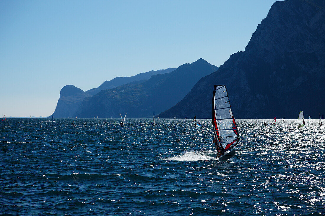 Windsurfer nearby Torbole, Lake Garda, Trento, Italy