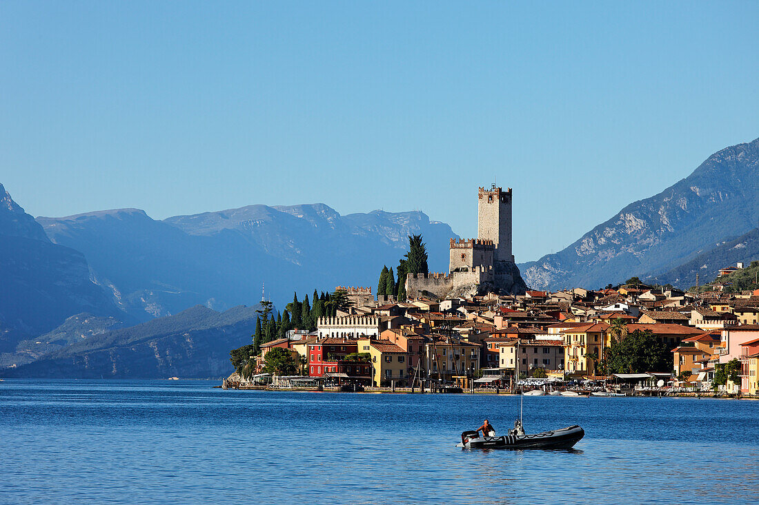 Boat, Scaliger Castle, Malcesine, Lake Garda, Veneto, Italy