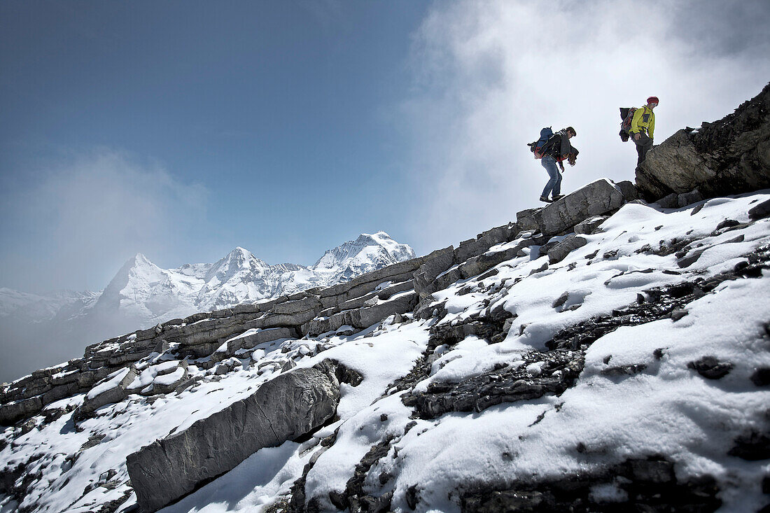 Two men ascending, Schilthorn, Bernese Oberland, Canton of Bern, Switzerland