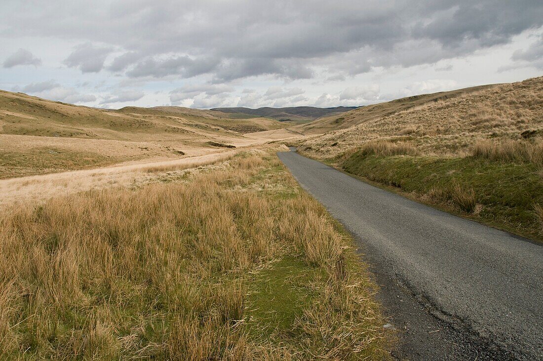 Remote rural upland road near Ponterwyd, Ceredigion