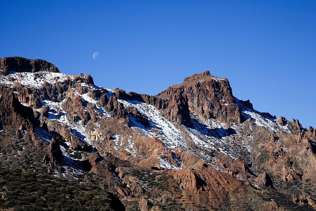 The Moon Rises Over Parque Nacional del Teide Tenerife Canary Islands Spain