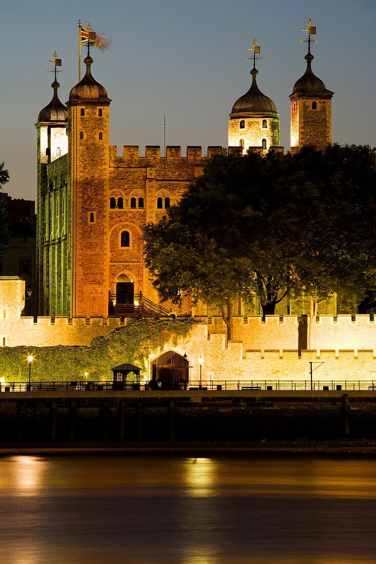 The White Tower at The Tower of London and The River Thames at Dusk London England