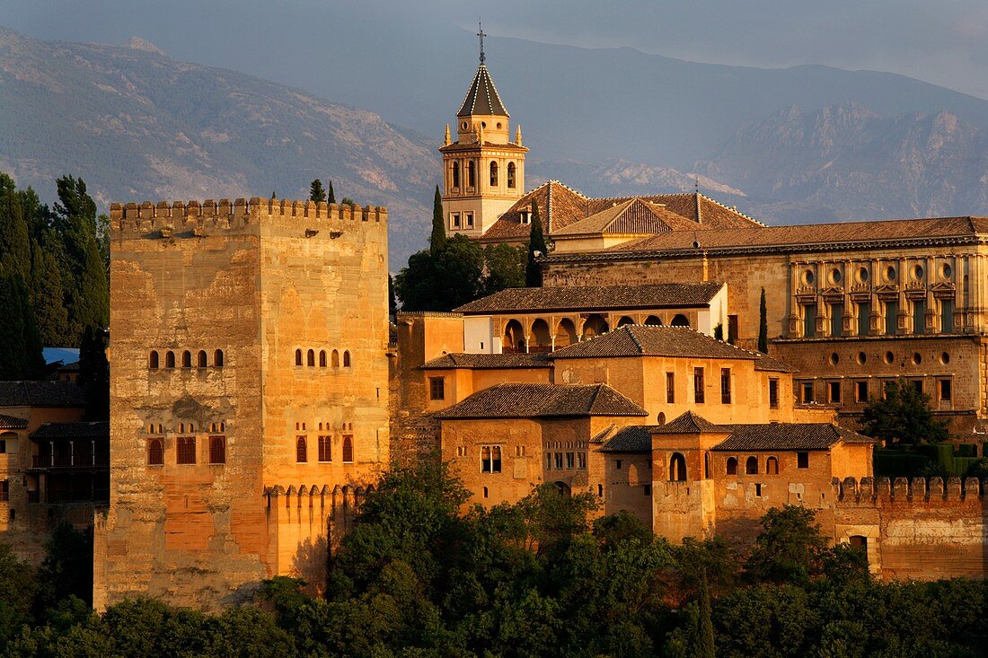 The Alhambra Palace from Mirador San Nicolas in the Albayzin Granada Spain