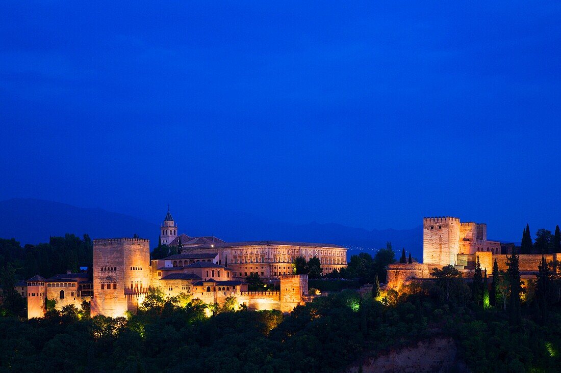 The Alhambra Palace from Mirador San Nicolas in the Albayzin Granada Spain