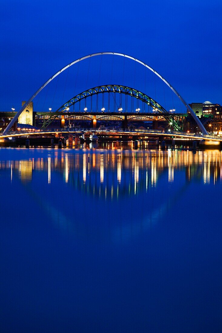 Tyne Bridges at Dusk Newcastle Gateshead England