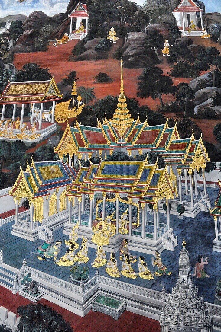 Bangkok (Thailand): Buddhist fresco at the Wat Phra Kaew