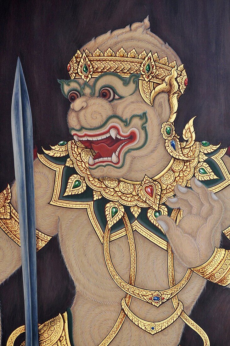 Bangkok (Thailand): a Garuda's fresco at the Wat Phra Kaew
