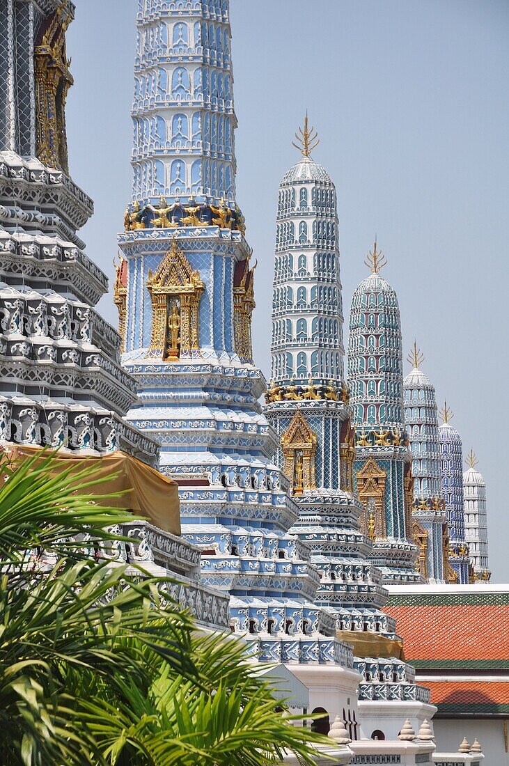 Bangkok (Thailand): Buddhist columns at the Wat Phra Kaew, in the Royal Palace compound