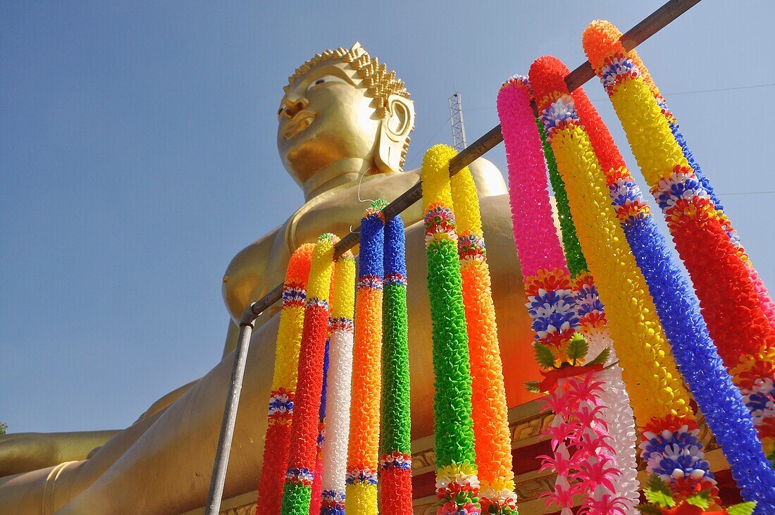 Pattaya (Thailand): a golden Buddha statue on the hill between the Walking Street and Jomtien