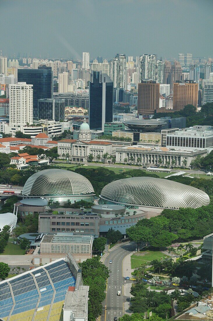 Singapore: view of the city, with the Esplanade Theatres on the Bay, from the Singapore Flyer
