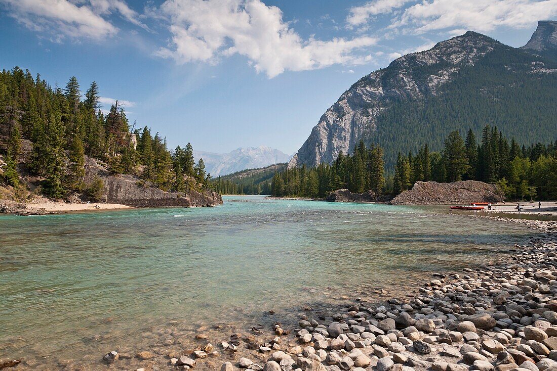 Bow river and mountain scenery in the Banff National Park, Alberta, Canada