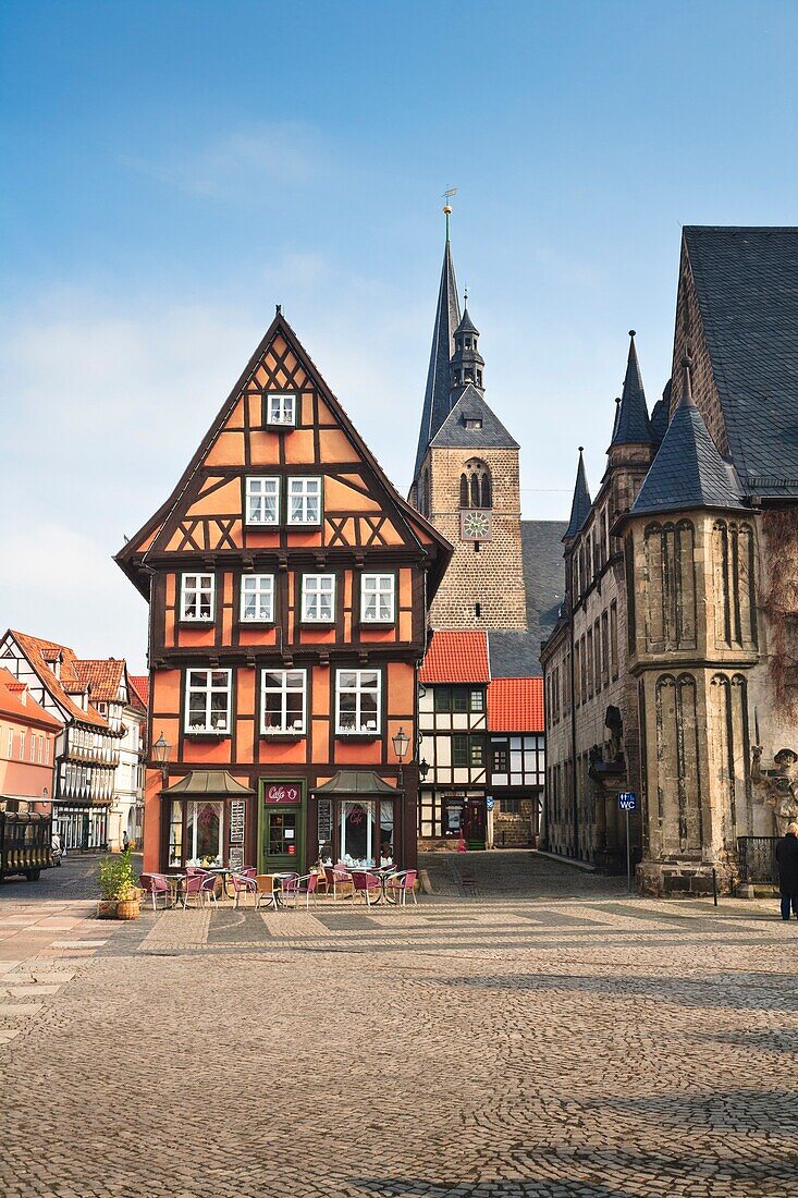 The historic market square of Quedlinburg, Harz, Saxony-Anhalt, Germany, Europe