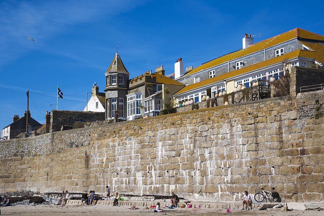 Traditional house at the Square from Marazion beach. Cornwall. England. UK.