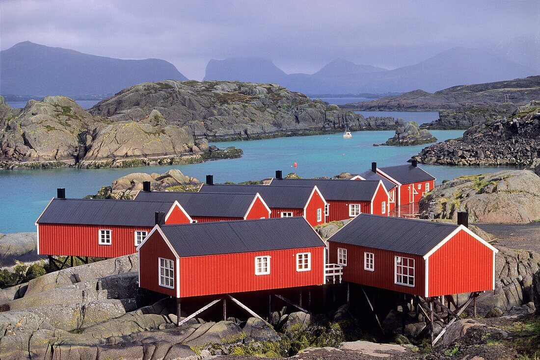 Norway, Nordland, Lofoten Islands, Mortsund, Fishing cabins or Rorbuer