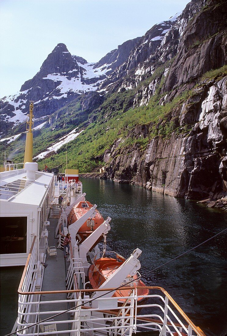 Norway, Nordland, Lofoten Islands, Coastal Steamer Narvik in the Trollfjord