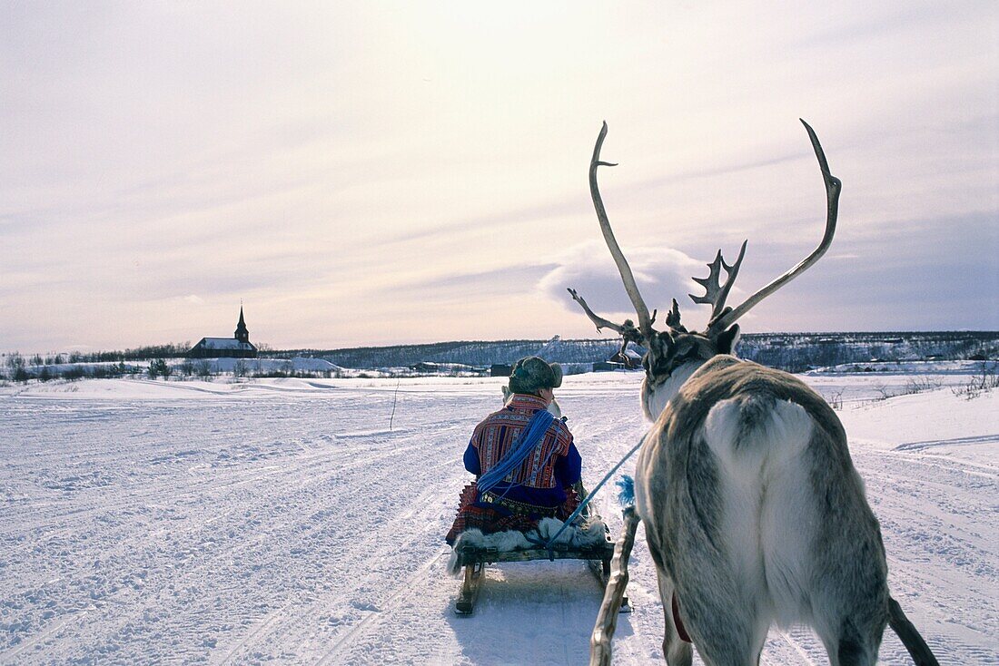 Norway, Finnmark, Kautokeino, Reindeer sledge