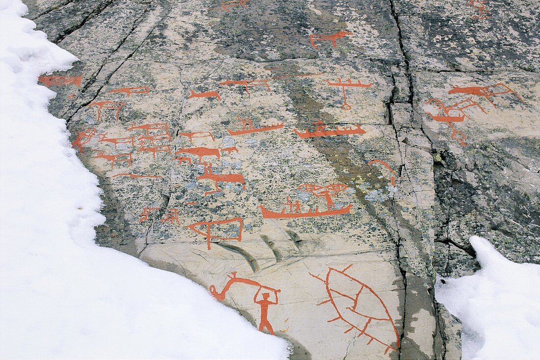 Norway, Finnmark, Alta, World Heritage site, Hjemmeluft prehistoric carvings 7000-3000 BC