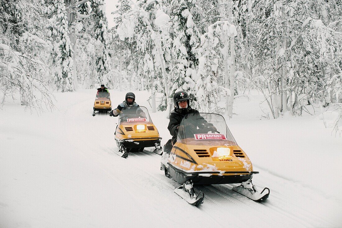 Finland, Lapland, Snow scooter safari