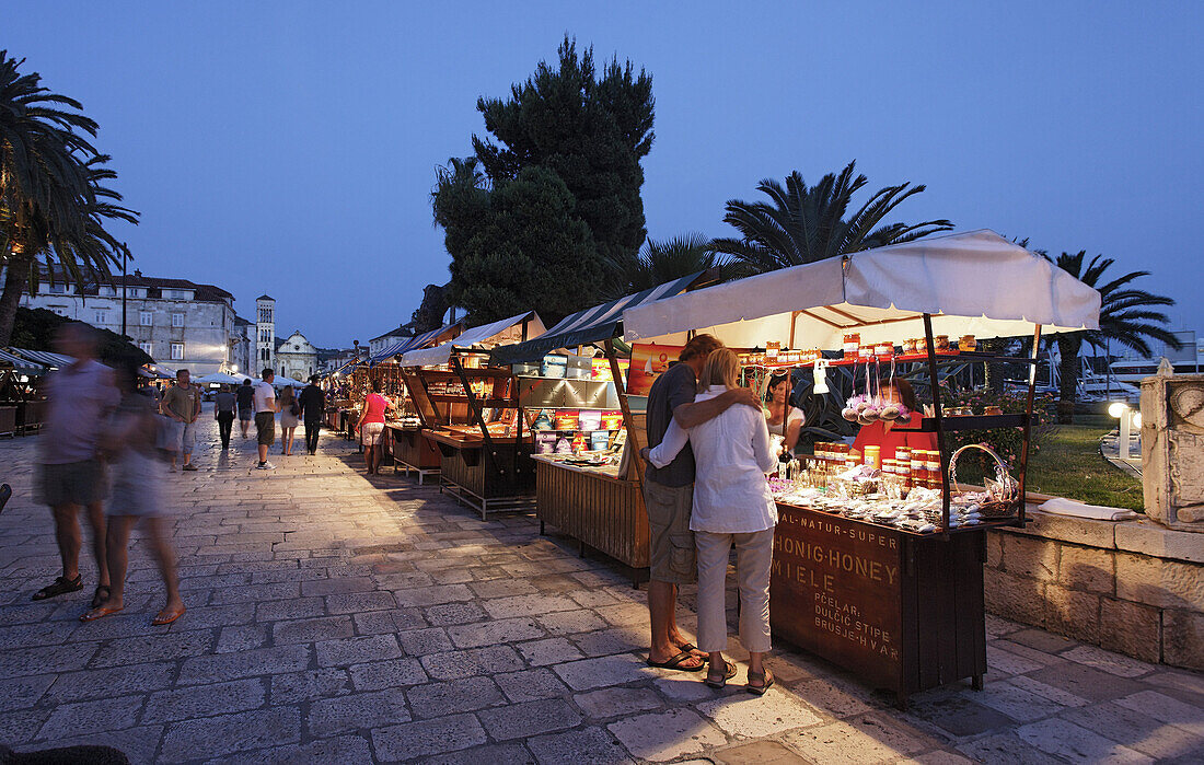 Market, pier, Hvar town, Hvar, Split-Dalmatia, Croatia