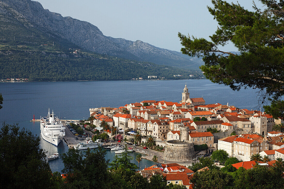 View to Old Town of Korcula, Korcula, Dubrovnik-Neretva county, Dalmatia, Croatia