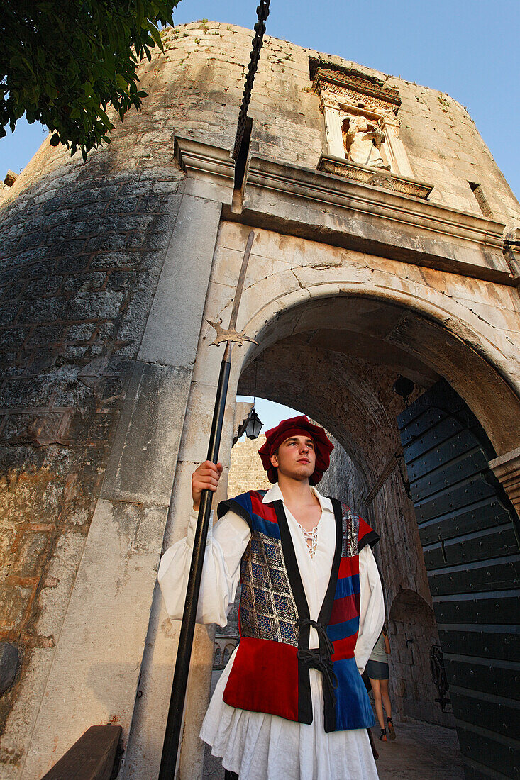 Guard, Pile Gate, Old Town, Dubrovnik, Dubrovnik-Neretva county, Dalmatia, Croatia