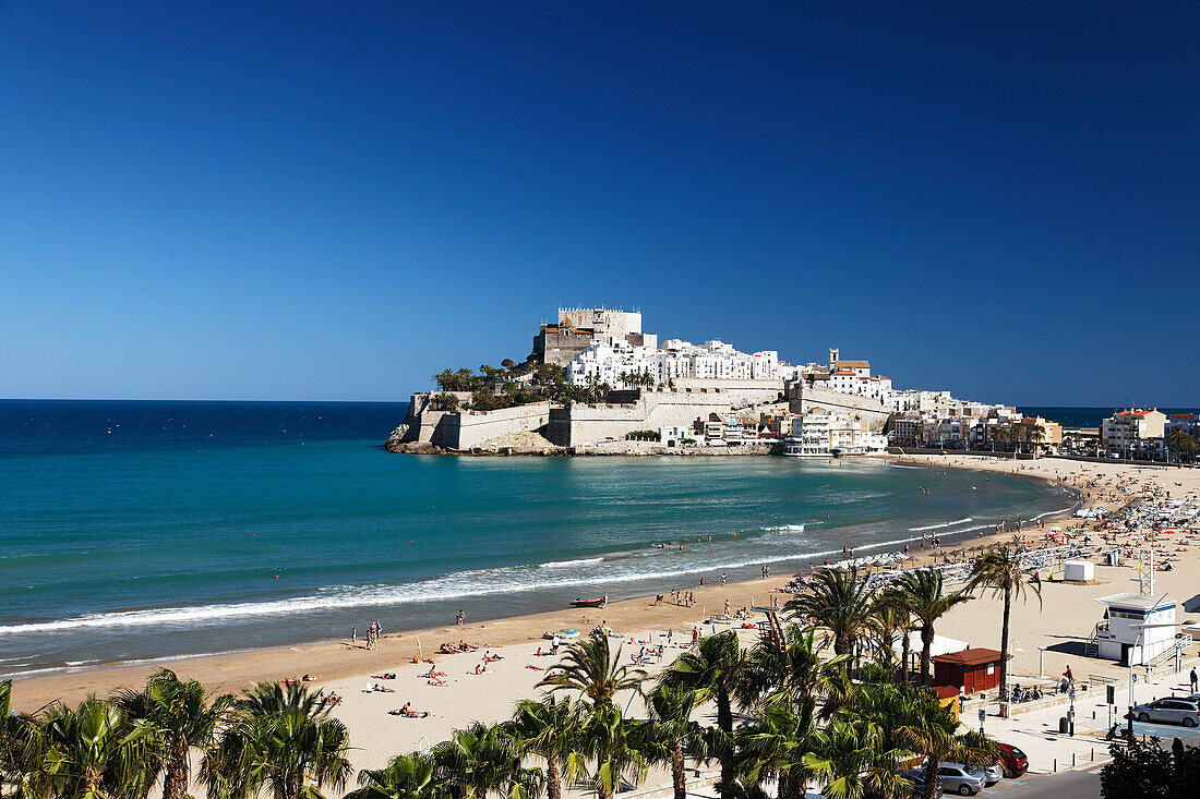 Old town with castle, Peniscola, Valencia, Costa del Azahar, Province Castello, Spain