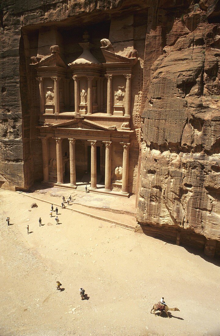 Khasneh, the Treasury temple, from the Siq canyon Petra Jordan Nabatean art