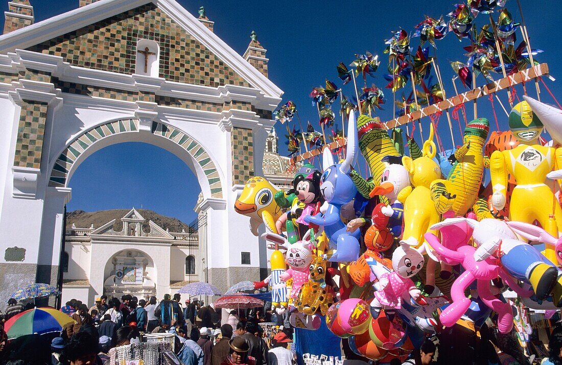 View of the central temple Copacabana, Virgin festival, La Paz, Bolivia