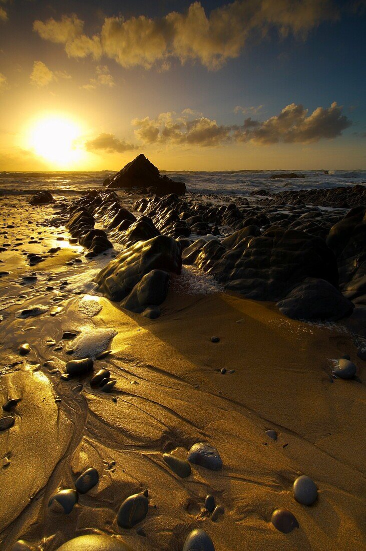 Sunset at Sandymouth in North Cornwall, England
