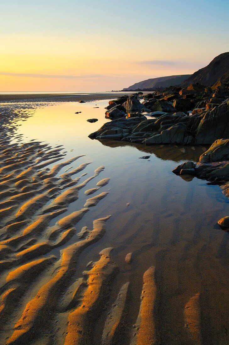 Sunset at Sandymouth beach, Cornwall, England