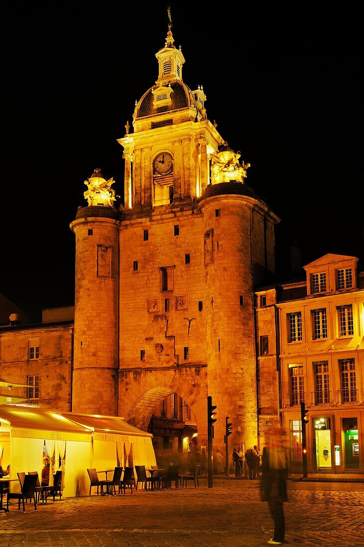 La Grosse Horloge in La Rochelle, France at night