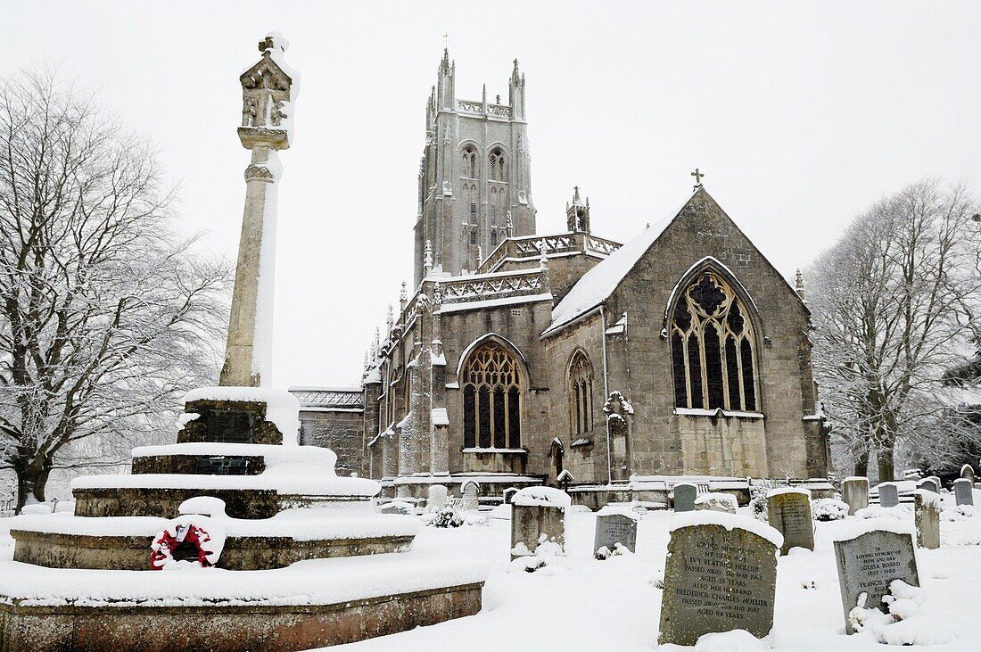 Wrington All Saints Church in the snow Wrington Somerset, England, United Kingdom