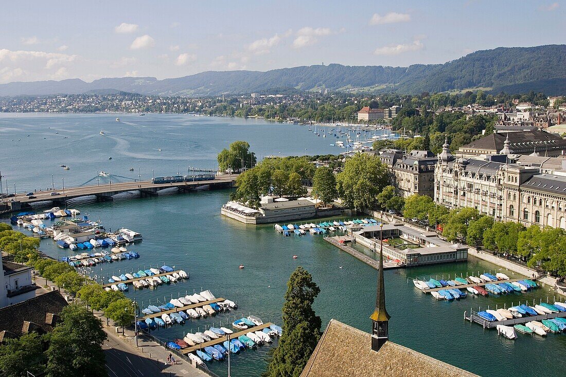 europe, switzerland, zurich, limmat river and lake of zurich