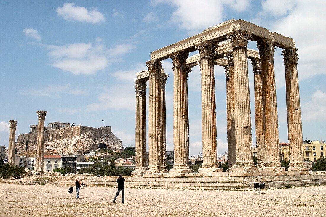 europe, greece, athens, temple of olympian zeus and acropolis