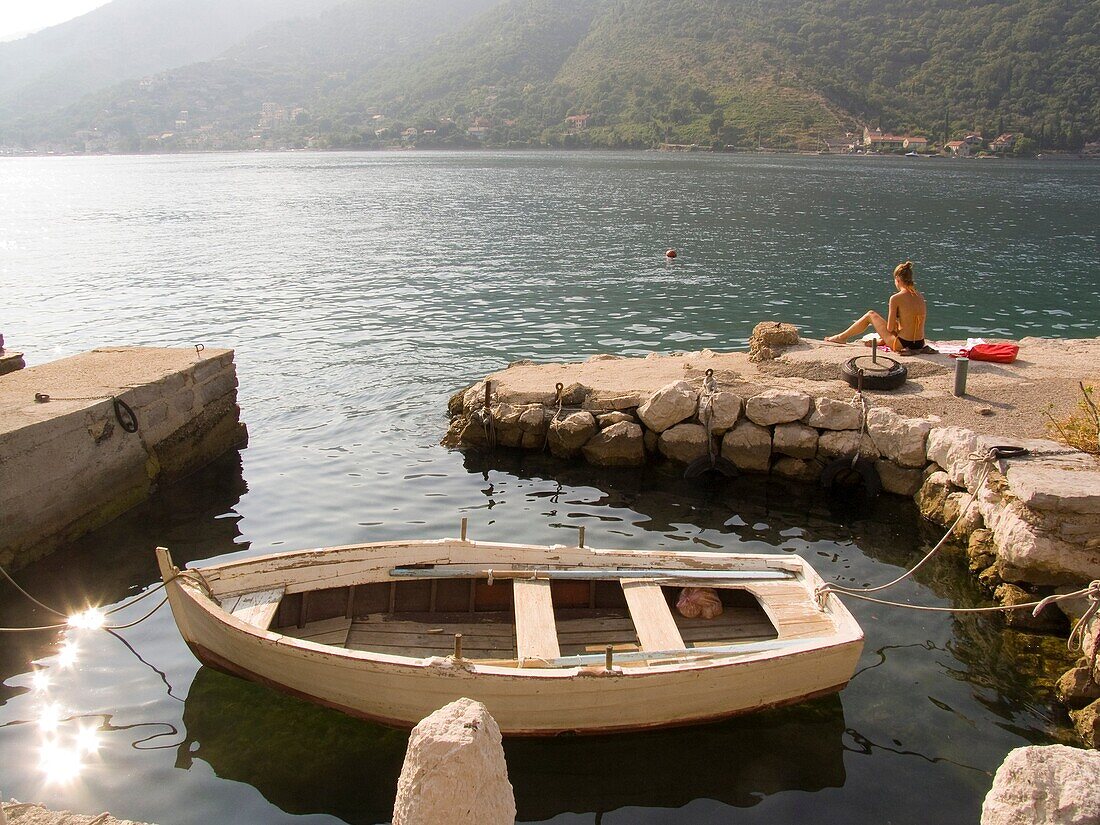 europe, montenegro, coast between tivat and kotor, girl