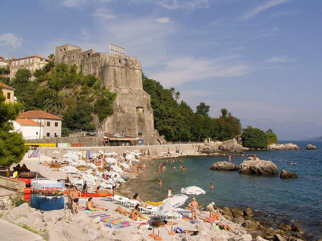 europe, montenegro, herceg novi, forte mare and beach