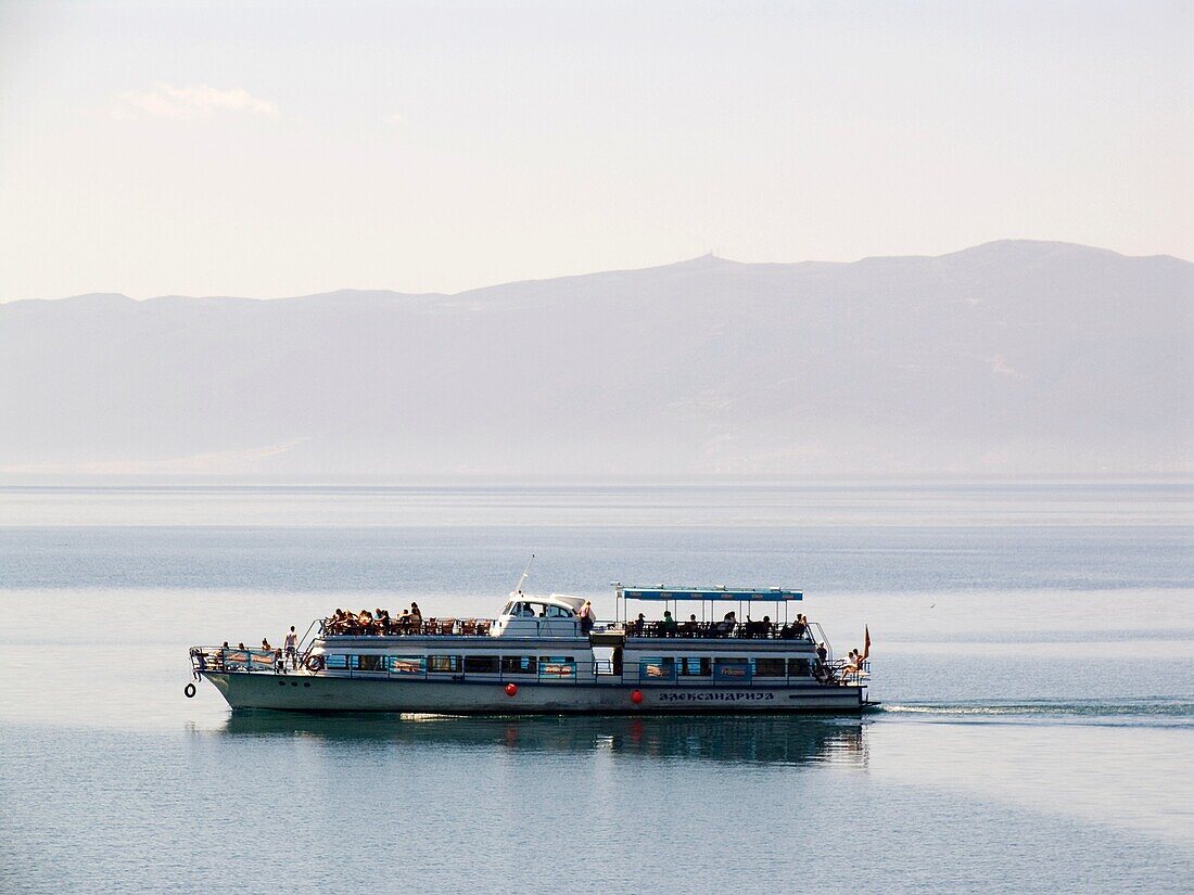 europe, macedonia, lake ohrid, ohrid, tourist boat