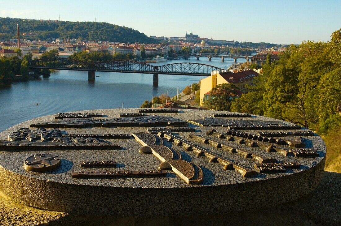 Plaque showing all bridges in Prague at Vysehrad district Prague Czech Republic Europe