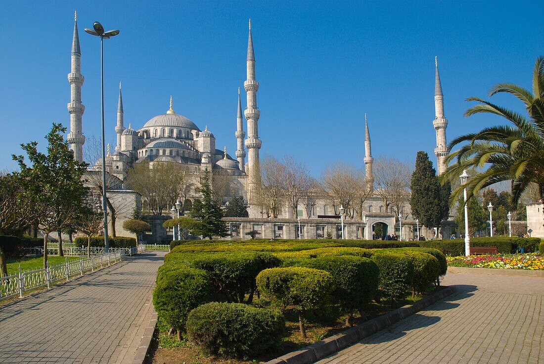 Sultanahmet park with Blue Mosque Sultanahmet district Istanbul Turkey Europe