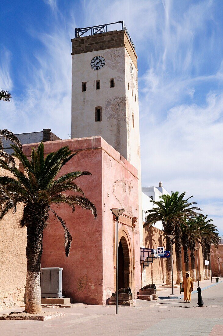 Clock Tower and Street Scene in the Medina, Essaouira, Morocco, North Africa